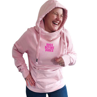 CLEARANCE SALE - Dog Lover Hoodie - Dogs Before Dudes - Pink with Neon