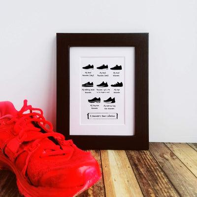 A Runner's Shoe Collection  - Framed Print-Worry Less Design-Framed-Print,Letterbox,Running,Running-Gift