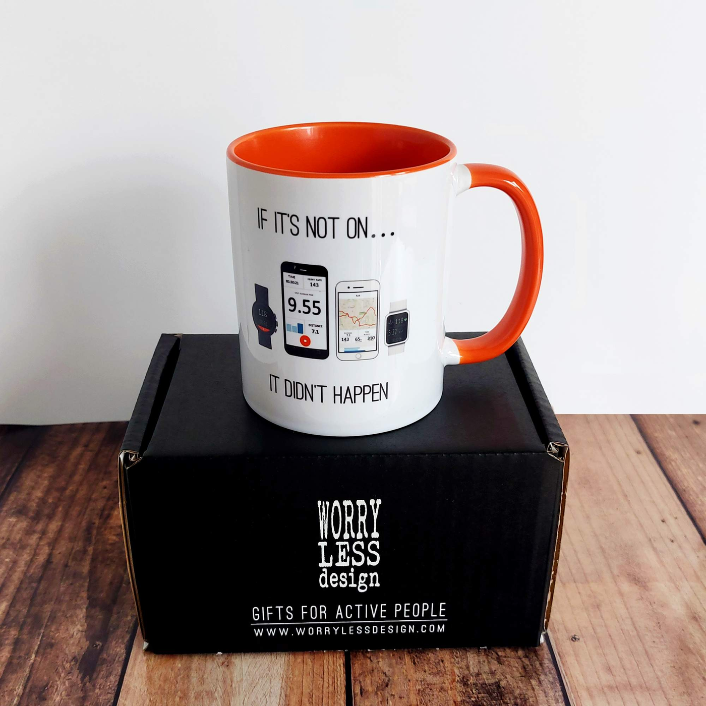Strava Fitness Kaffeetasse – 325 Ml, Motiv „If It’s Not On Strava“, Weiß Mit Orangem Griff